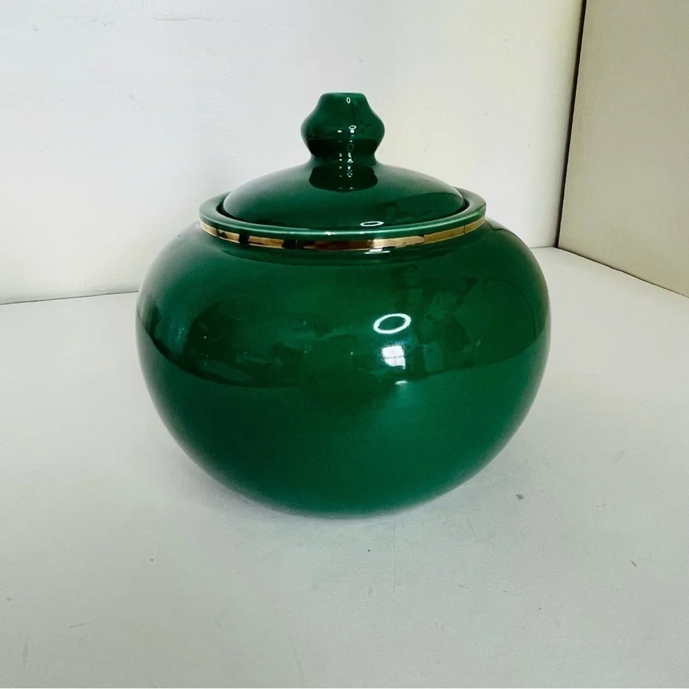 Vintage Royal Haeger Canton Green Jar with Gold Lining